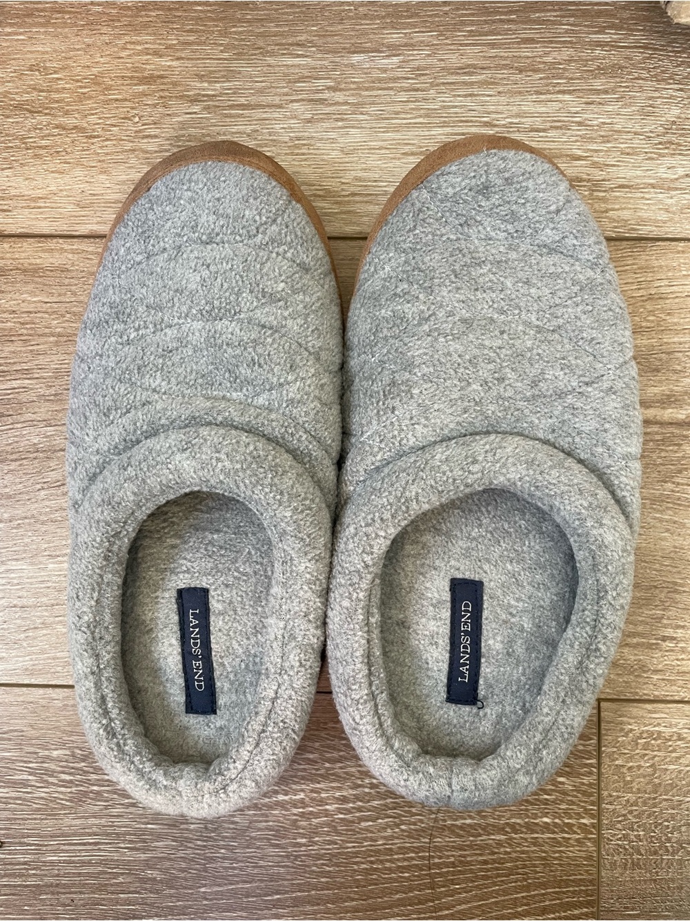 Lands' End Men's Light Gray Fleece Slip-On Scuffs